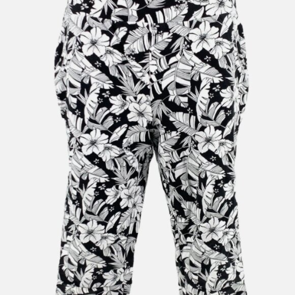 AnyBody Cozy Knit French Terry Printed Ultra Crop Pant Black&white - Picture 1 of 4